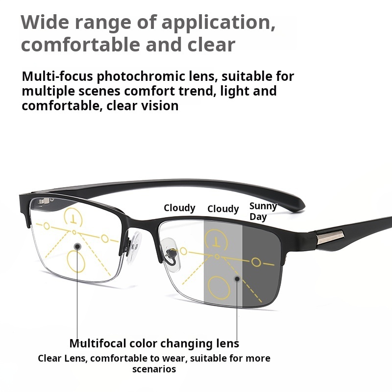 BUSINESS CLASSIC HALF-FRAME SMART COLOR-CHANGING MULTIFOCAL READING GLASSES