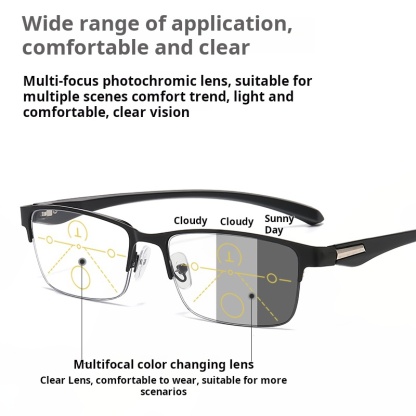BUSINESS CLASSIC HALF-FRAME SMART COLOR-CHANGING MULTIFOCAL READING GLASSES