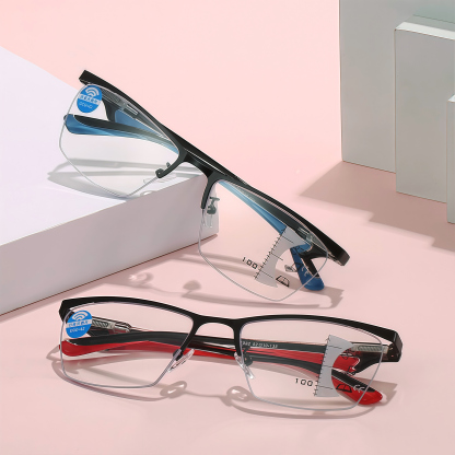 METAL HALF-FRAME ULTRA-LIGHT MULTI-FOCAL ANTI-BLUE LIGHT READING GLASSES