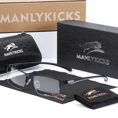 TITANIUM MULTI-FOCUS READING GLASSES PHOTOCHROMIC PROGRESSIVE DOUBLE LIGHT ANTI-BLUE LIGHT