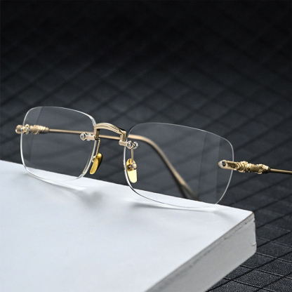 RETRO CARVED EDGE FRAMELESS BLUE LIGHT BLOCKING READING GLASSES