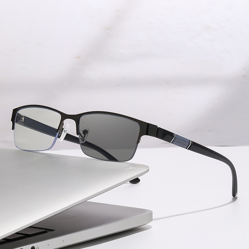 HALF-FRAME BRUSHED TITANIUM PHOTOCHROMIC READING GLASSES