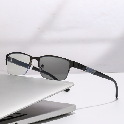 HALF-FRAME BRUSHED TITANIUM PHOTOCHROMIC READING GLASSES