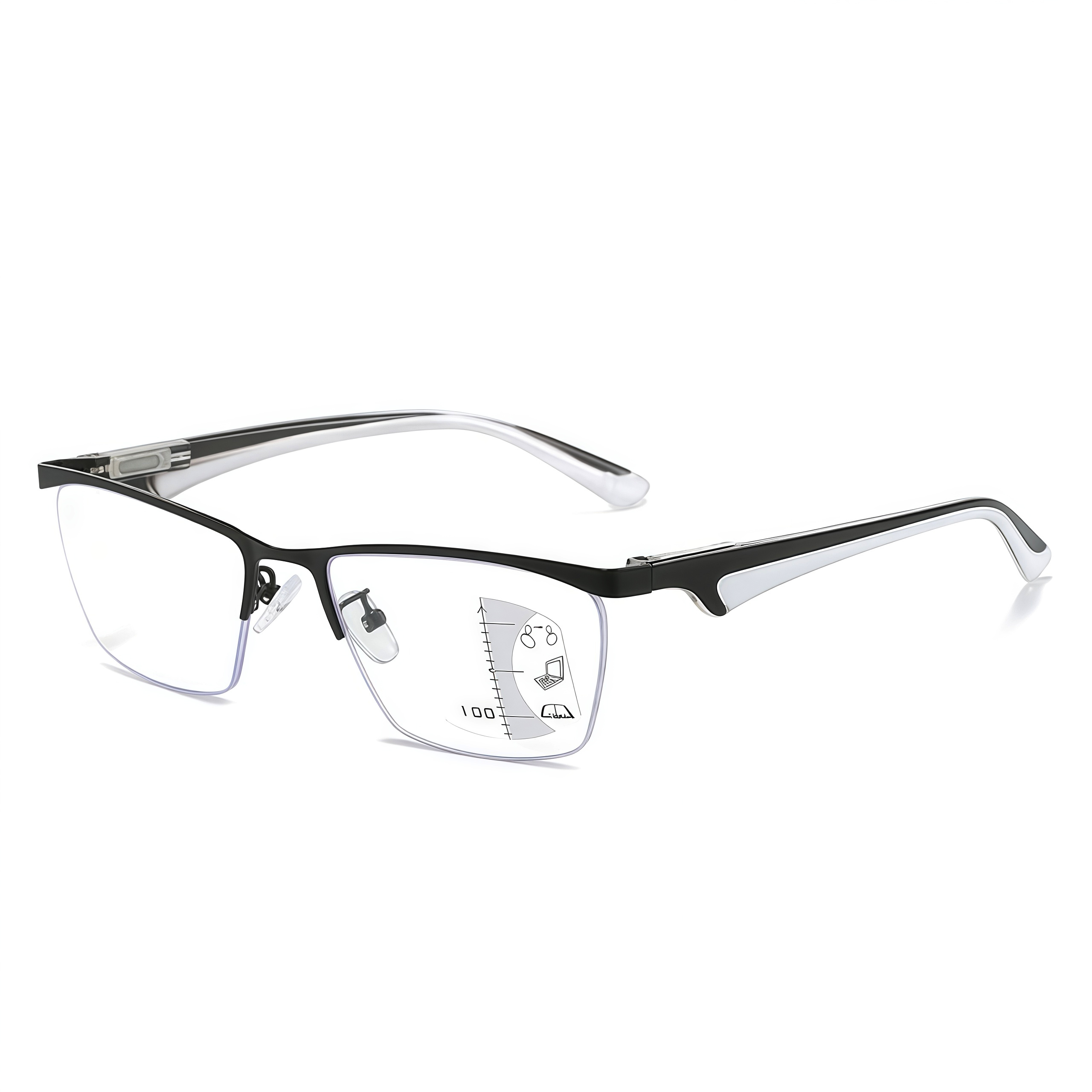 METAL HALF-FRAME ULTRA-LIGHT MULTI-FOCAL ANTI-BLUE LIGHT READING GLASSES