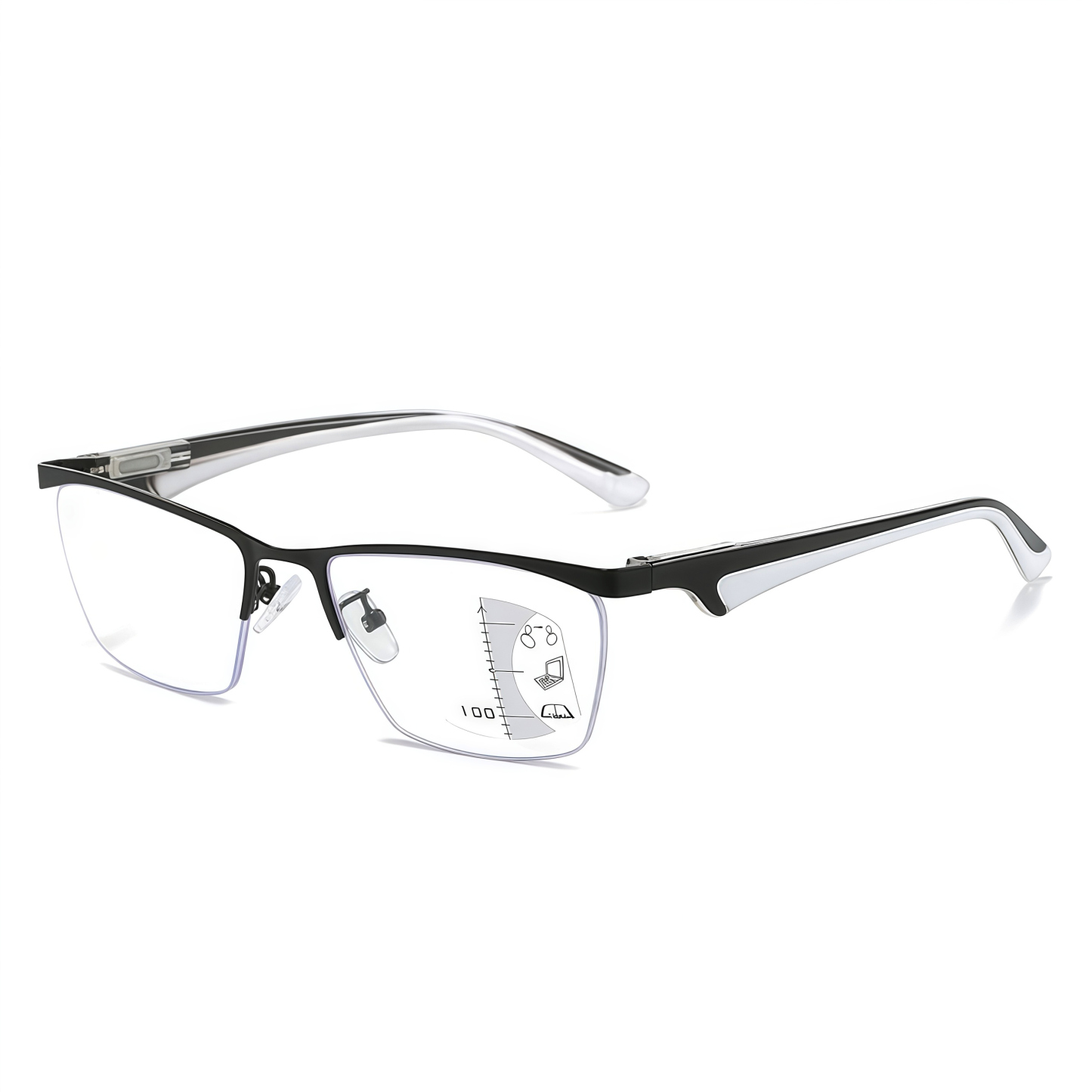 METAL HALF-FRAME ULTRA-LIGHT MULTI-FOCAL ANTI-BLUE LIGHT READING GLASSES