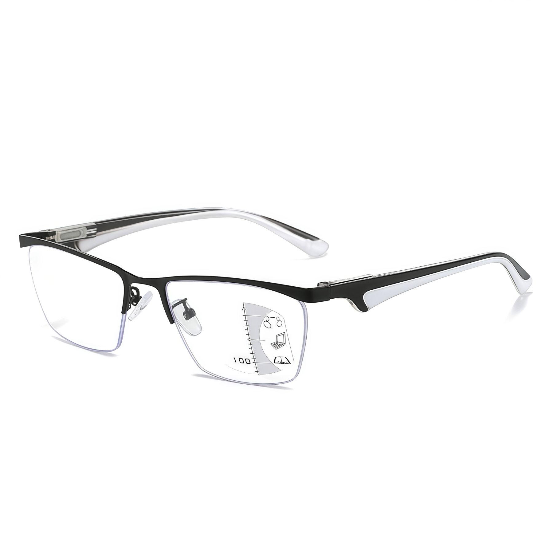 METAL HALF-FRAME ULTRA-LIGHT MULTI-FOCAL ANTI-BLUE LIGHT READING GLASSES