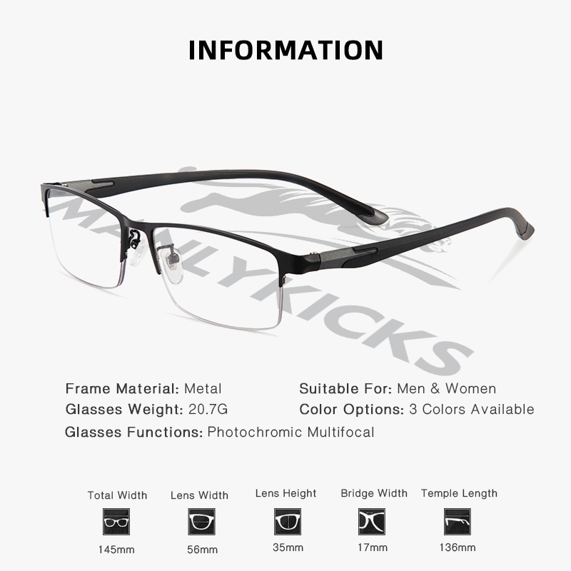 METAL ULTRA-LIGHT HALF-FRAME PHOTOCHROMIC MULTIFOCAL GLASSES