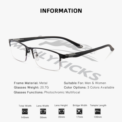 METAL ULTRA-LIGHT HALF-FRAME PHOTOCHROMIC MULTIFOCAL GLASSES