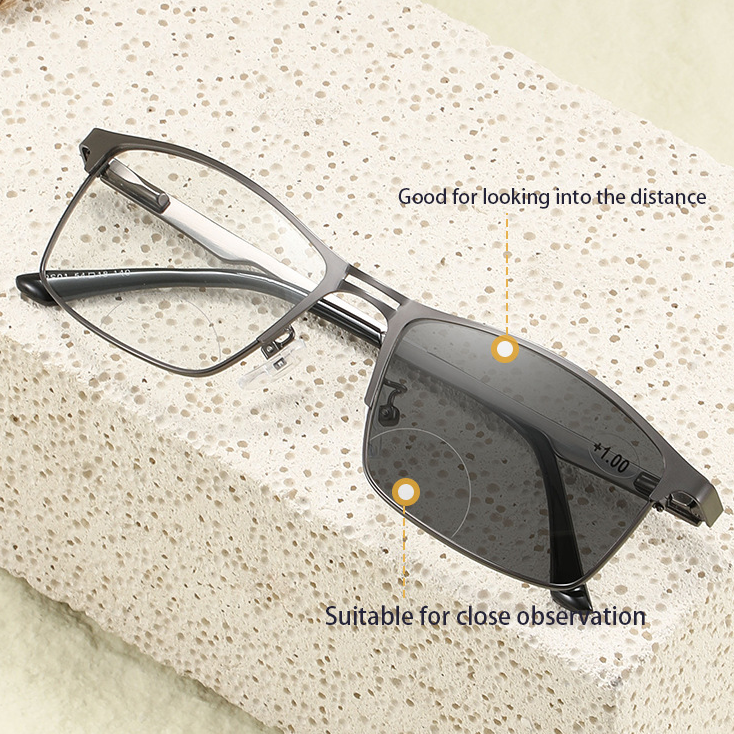 FASHIONABLE METAL FULL FRAME BIFOCAL COLOR CHANGING READING GLASSES
