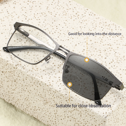 FASHIONABLE METAL FULL FRAME BIFOCAL COLOR CHANGING READING GLASSES