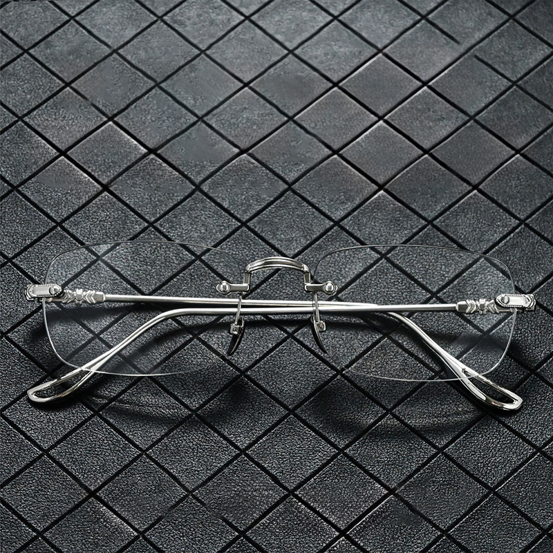 RETRO CARVED EDGE FRAMELESS BLUE LIGHT BLOCKING READING GLASSES