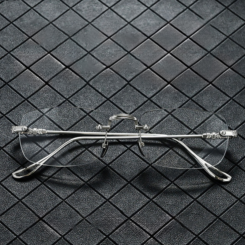 RETRO CARVED EDGE FRAMELESS BLUE LIGHT BLOCKING READING GLASSES