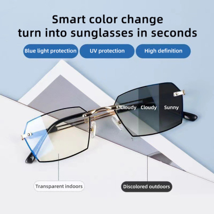 FASHIONABLE FRAMELESS CUT-EDGE ANTI-BLUE LIGHT COLOR CHANGING GLASSES