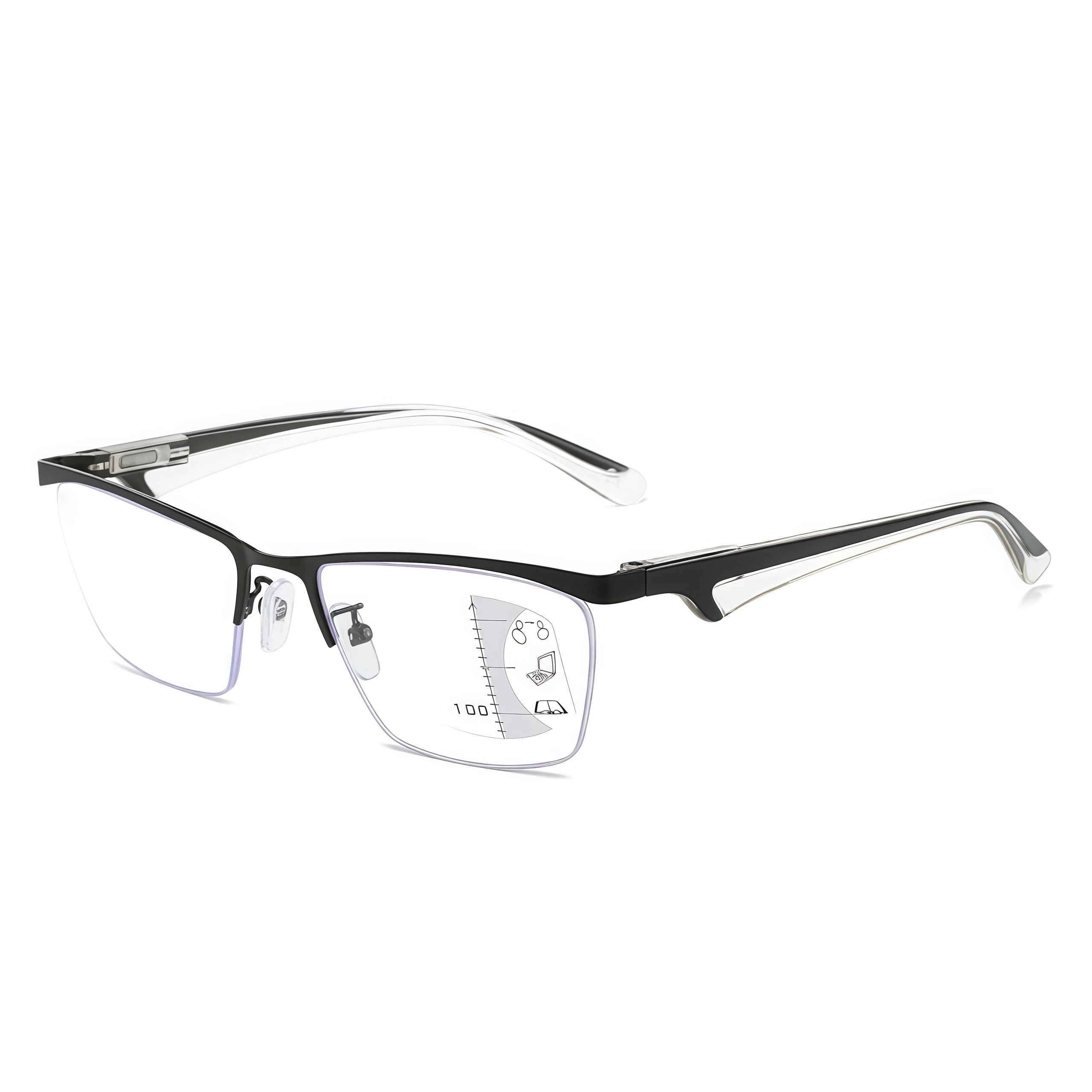 METAL HALF-FRAME ULTRA-LIGHT MULTI-FOCAL ANTI-BLUE LIGHT READING GLASSES