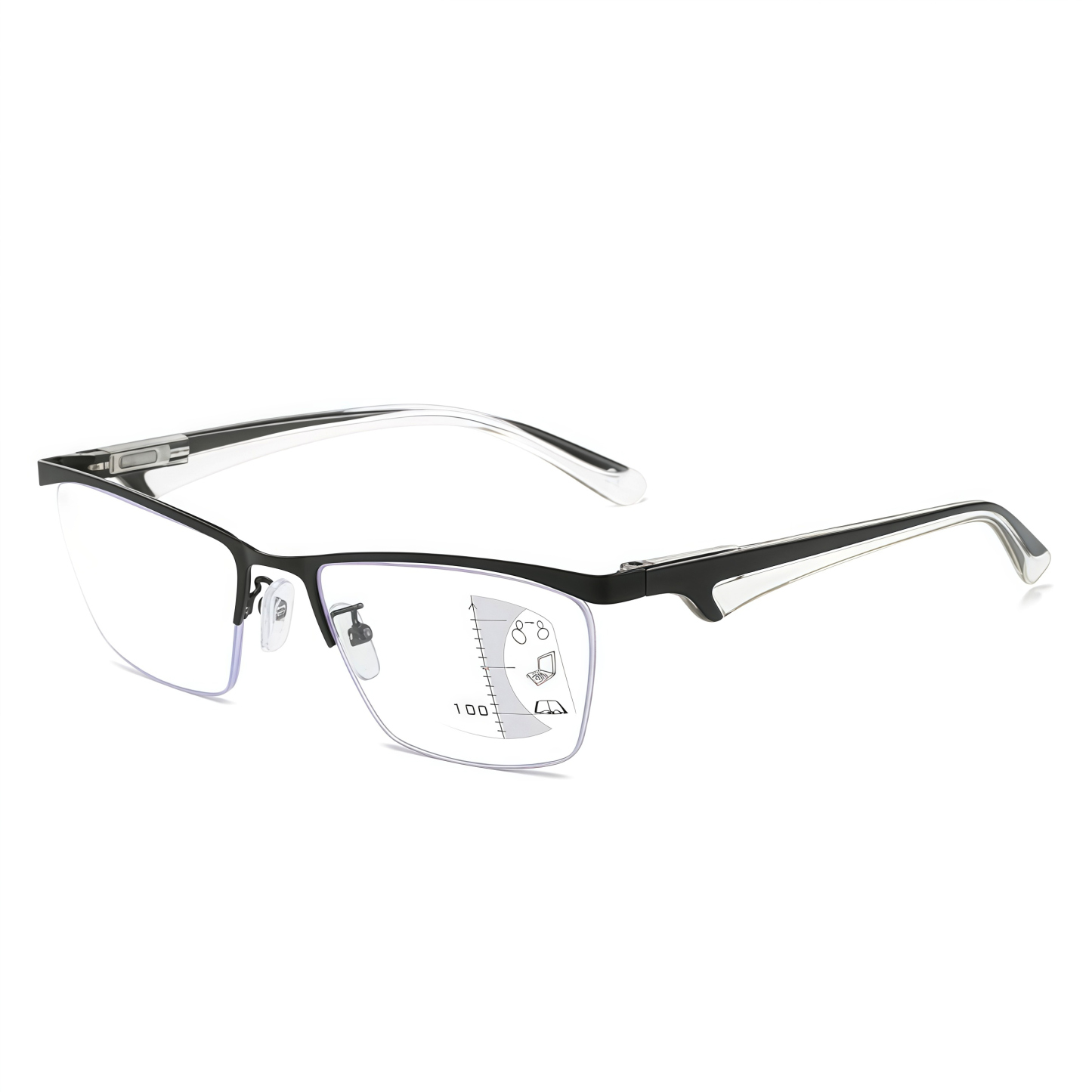METAL HALF-FRAME ULTRA-LIGHT MULTI-FOCAL ANTI-BLUE LIGHT READING GLASSES