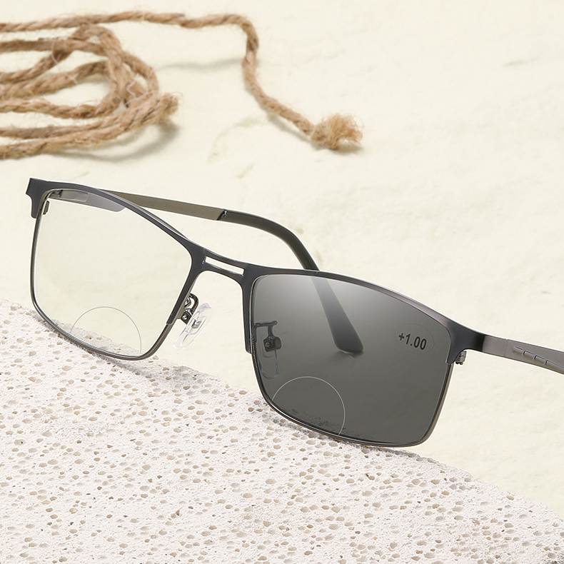 FASHIONABLE METAL FULL FRAME BIFOCAL COLOR CHANGING READING GLASSES