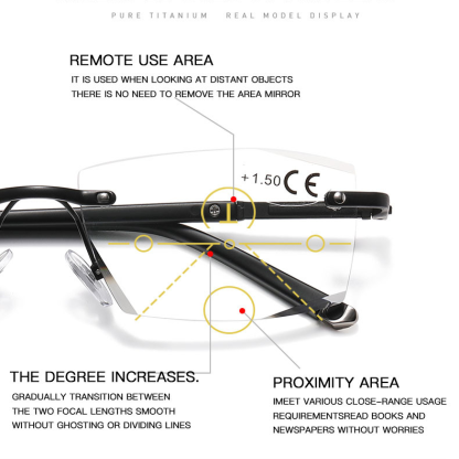 FRAMELESS BUSINESS PROGRESSIVE MULTIFOCAL PHOTOCHROMIC READING GLASSES