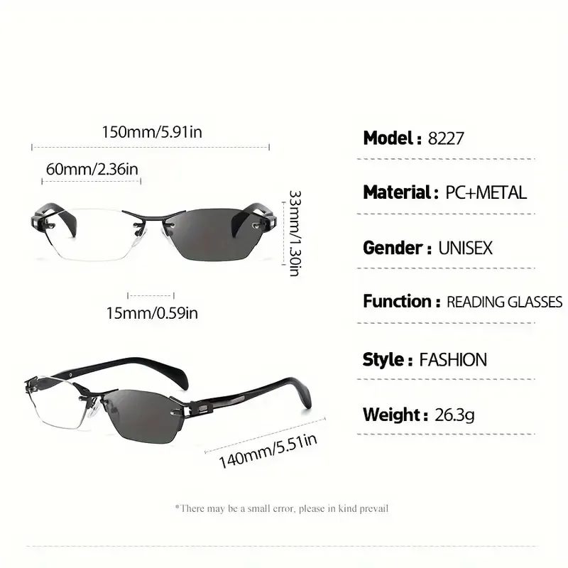 RETRO FRAMELESS METAL COLOR CHANGING READING GLASSES