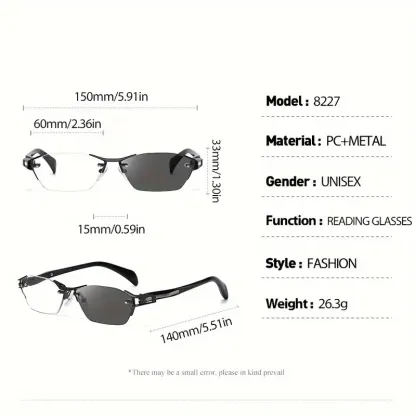 RETRO FRAMELESS METAL COLOR CHANGING READING GLASSES