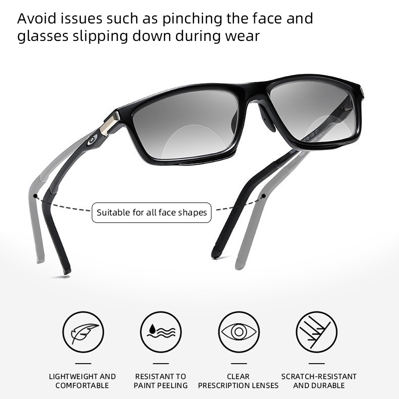 SPORTS BIFOCAL COLOR-CHANGING ALUMINUM-MAGNESIUM READING GLASSES