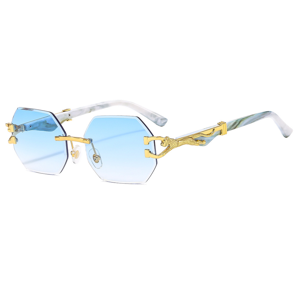 VINTAGE RIMLESS POLYGONAL METAL LEOPARD SUNGLASSES
