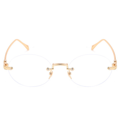 FASHIONABLE FRAMELESS METAL ROUND FRAME ANTI-BLUE LIGHT READING GLASSES