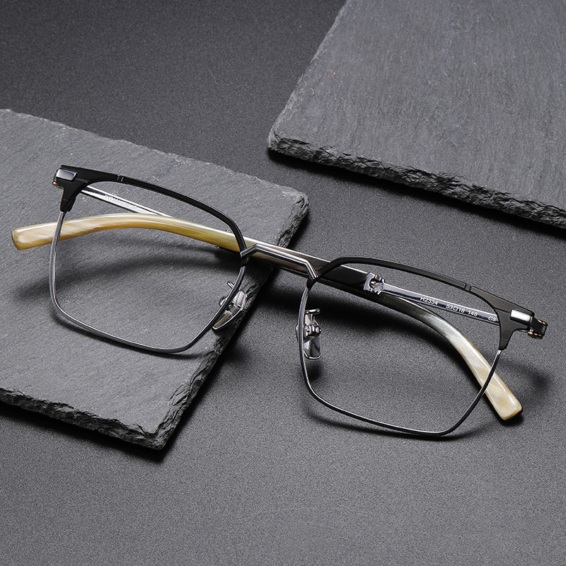MEN'S BUSINESS CASUAL HORN TITANIUM FULL FRAME GLASSES
