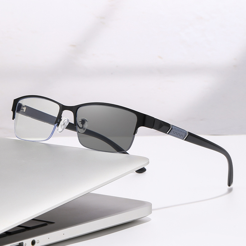 HALF-FRAME BRUSHED TITANIUM PHOTOCHROMIC READING GLASSES