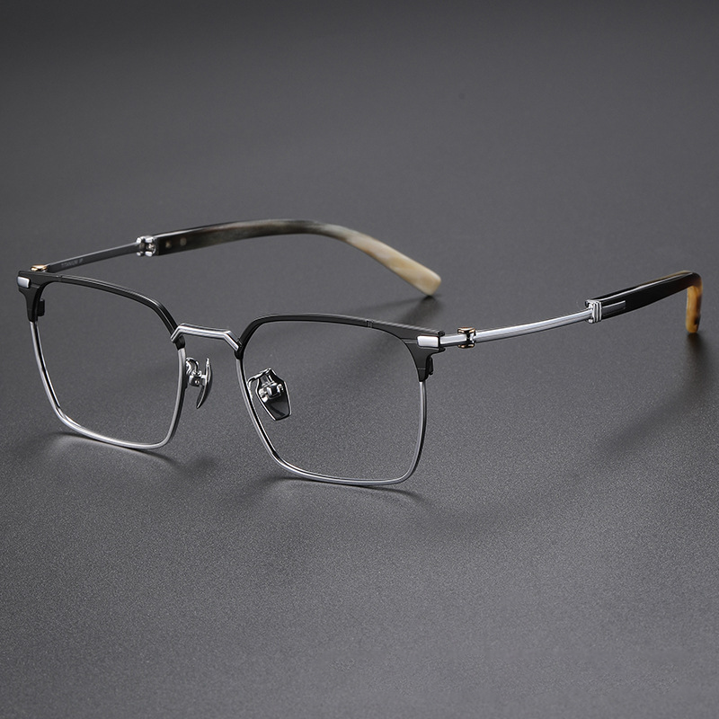 MEN'S BUSINESS CASUAL HORN TITANIUM FULL FRAME GLASSES