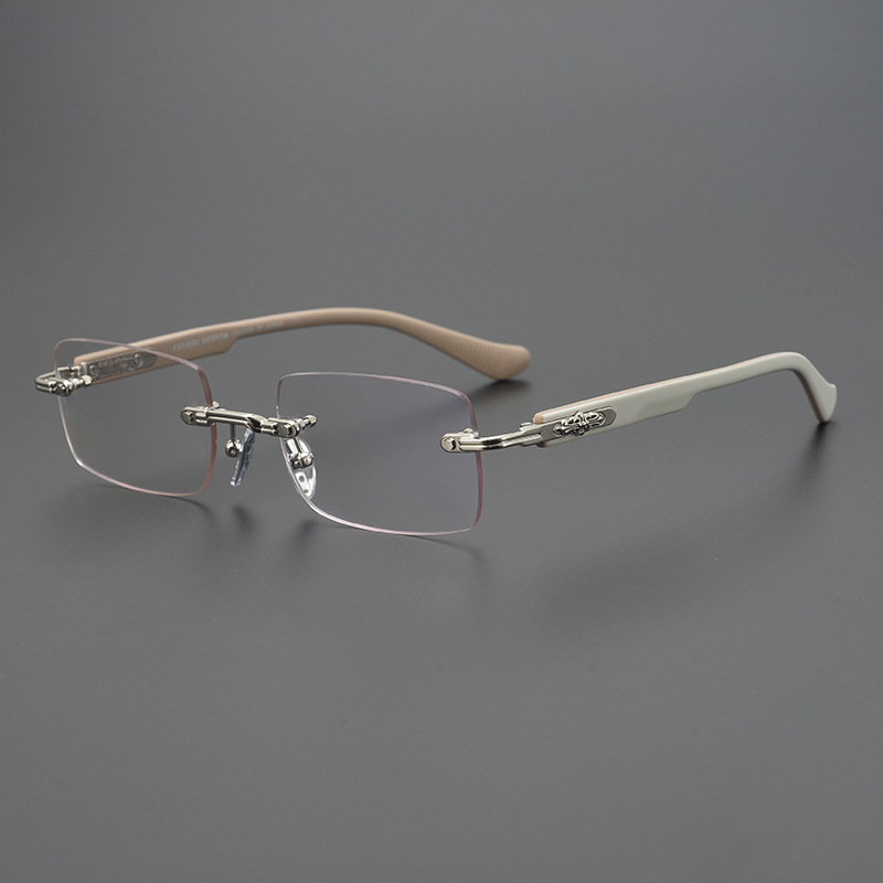 SQUARE FRAMELESS STYLISH EMBOSSED ANTI-BLUE LIGHT READING GLASSES