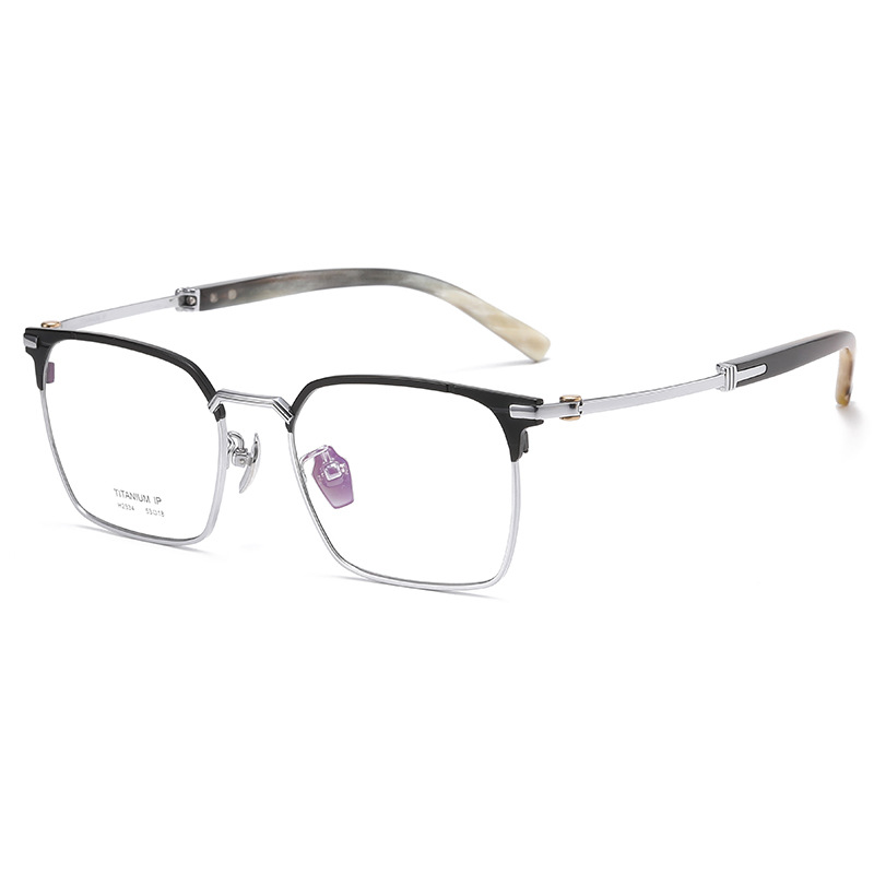MEN'S BUSINESS CASUAL HORN TITANIUM FULL FRAME GLASSES