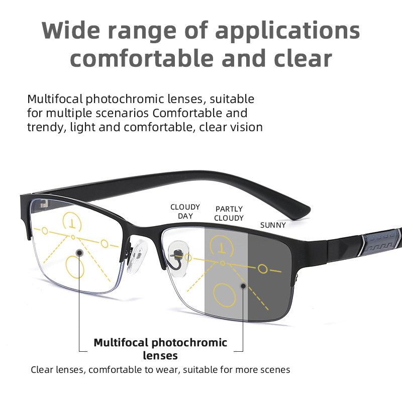 HALF-FRAME BRUSHED TITANIUM PHOTOCHROMIC READING GLASSES