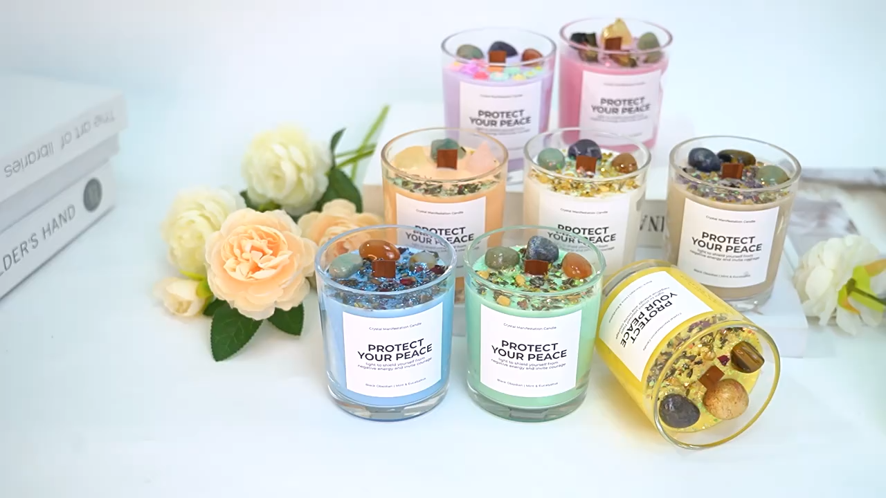 アロマキャンドル クリスタルストーン＆ドライフラワー入り ソイ