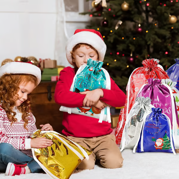 🔥Reusable Christmas Drawstrings Gift Bags 30-piece Bags & Tags Set