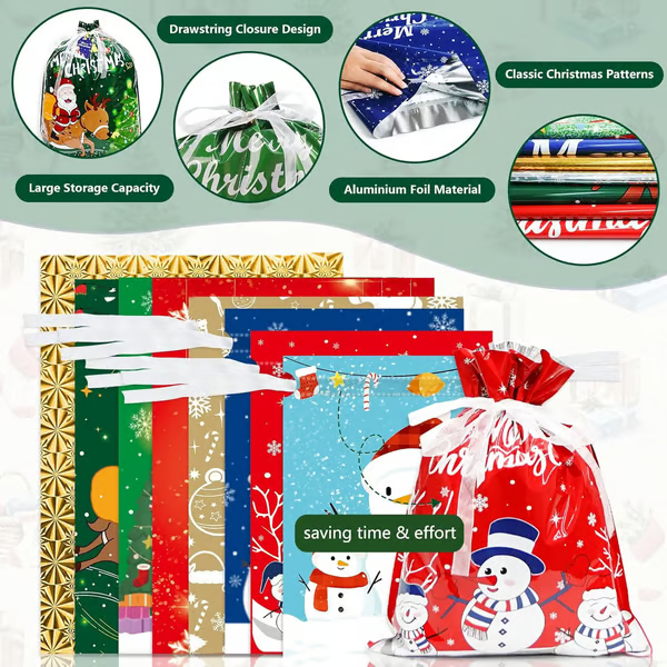 🔥Reusable Christmas Drawstrings Gift Bags 30-piece Bags & Tags Set