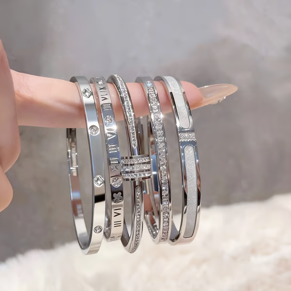 5-Piece Elegant Stainless Steel Bracelet Set, Fashionable Classic Design & Fade-Resistant