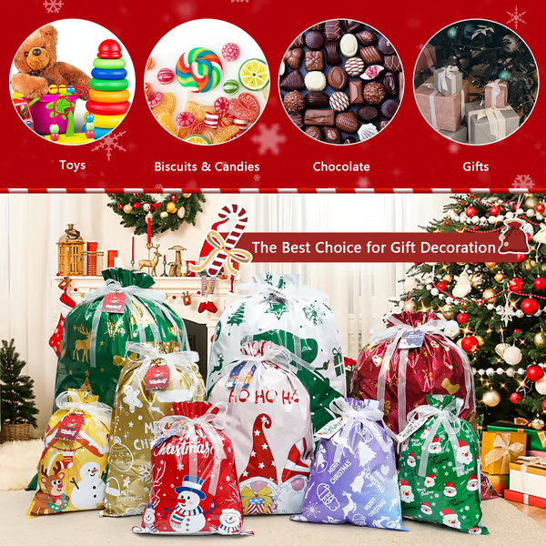 🔥Reusable Christmas Drawstrings Gift Bags 30-piece Bags & Tags Set