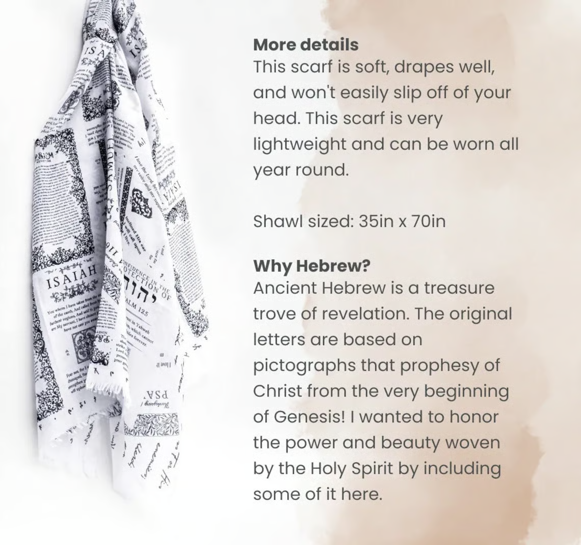 ✝️Handcrafted Christian Prayer Shawl: Protection Bible Verse Scarf, Yeshua Scripture Wrap🙏