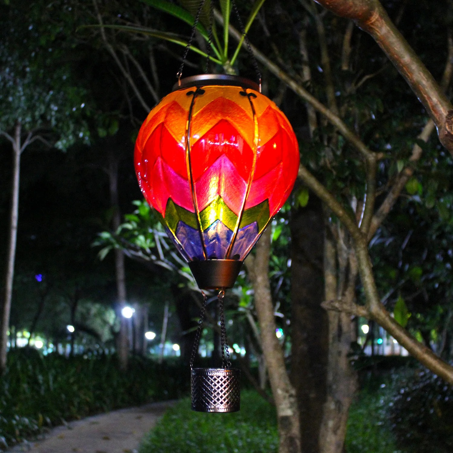 Hot Air Balloon Solar Lantern With Flame Effect