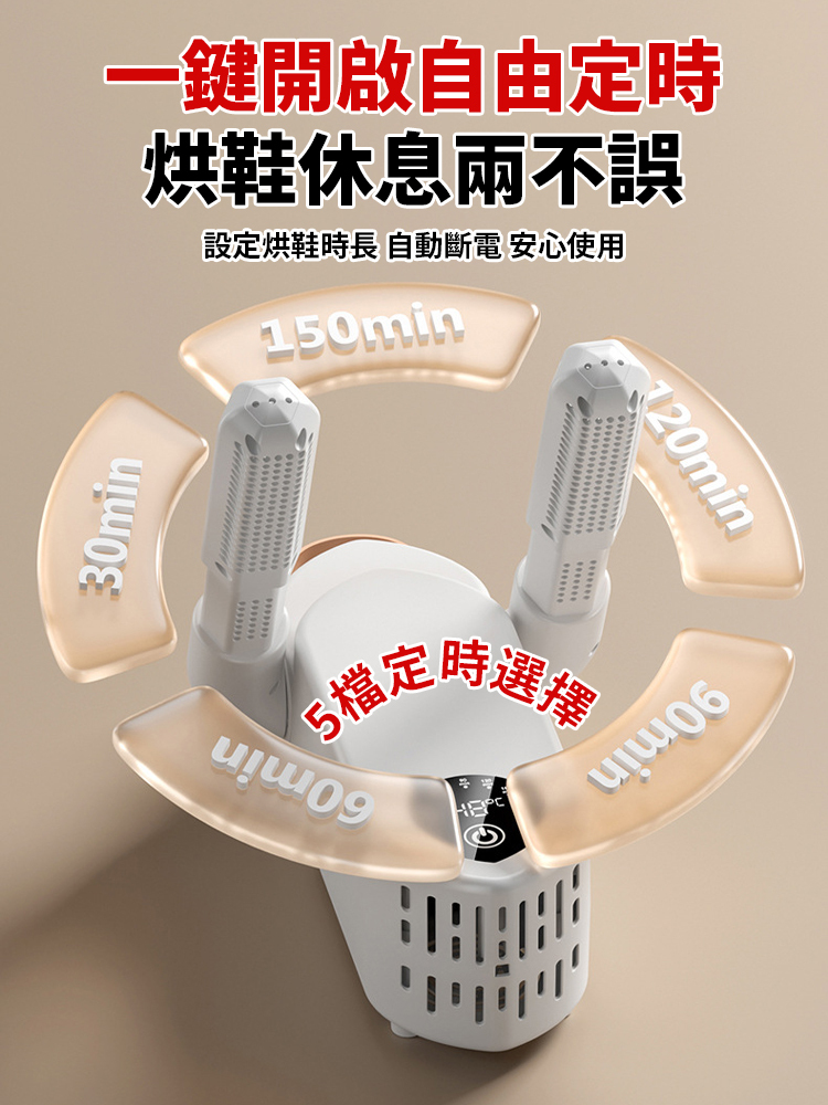 从浸水的鞋履到日常穿着的鞋款，这款烘鞋器都能提供干爽无菌的穿戴体验！它采用自研U型高速风道与360°紫光杀菌技术。（核心性能：30分钟速干，99%杀菌率）