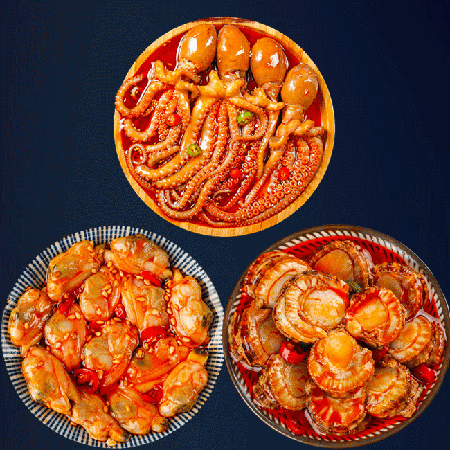 Spicy Small Seafood Canned Snacks Ready-to-Eat Canned Octopus Sea Hare Clams Oysters Scallops Set-LifeGadgetHub