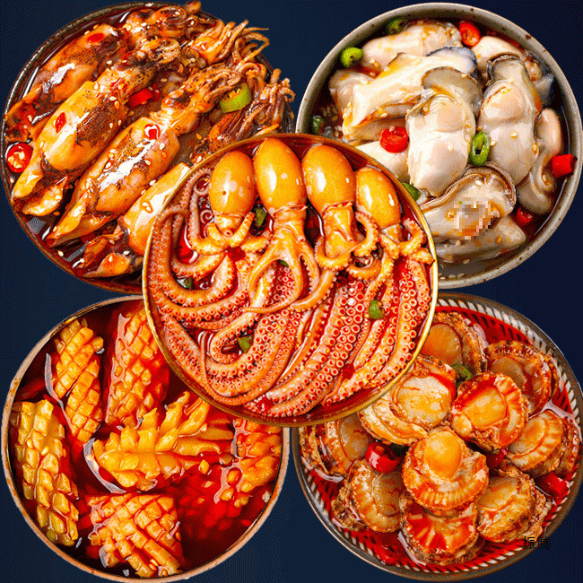 Spicy Small Seafood Canned Snacks Ready-to-Eat Canned Octopus Sea Hare Clams Oysters Scallops Set-LifeGadgetHub