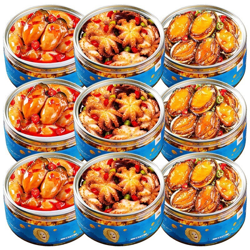 Spicy Small Seafood Canned Snacks Ready-to-Eat Canned Octopus Sea Hare Clams Oysters Scallops Set-LifeGadgetHub