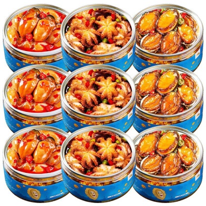 Spicy Small Seafood Canned Snacks Ready-to-Eat Canned Octopus Sea Hare Clams Oysters Scallops Set-LifeGadgetHub