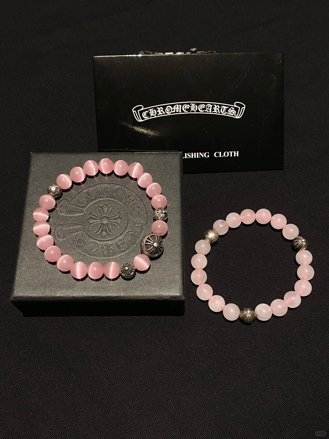 Chrome Hearts Rose Quartz Bracelet with Silver Accents (Dual-Tone)