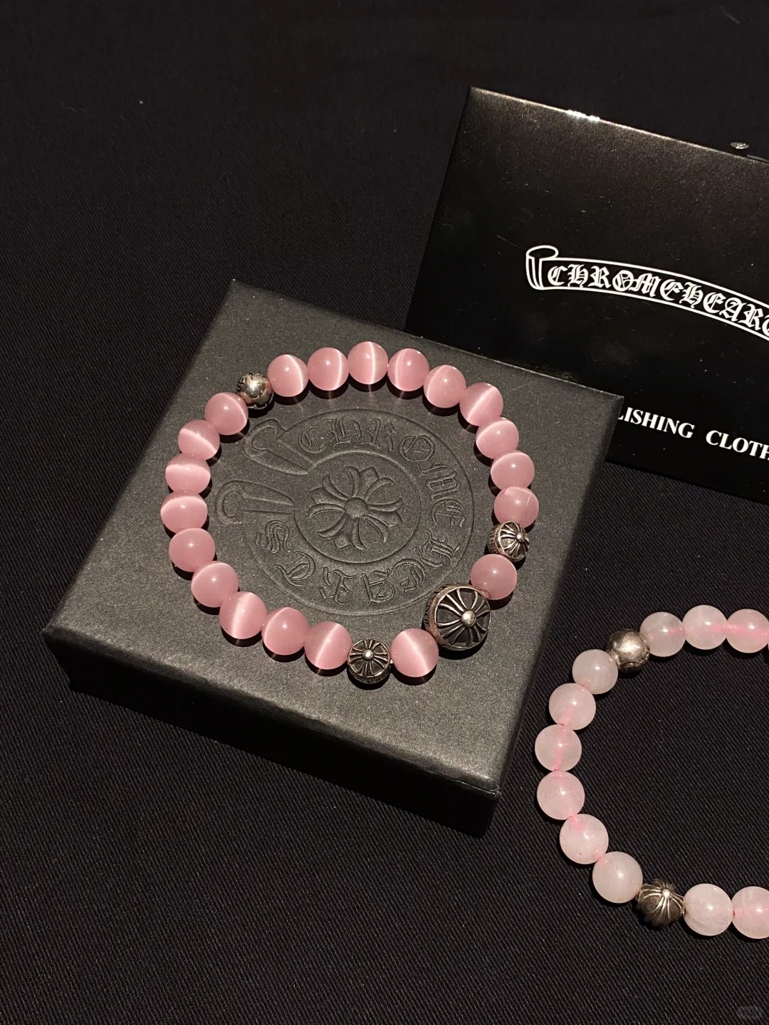 Chrome Hearts Rose Quartz Bracelet with Silver Accents (Dual-Tone)