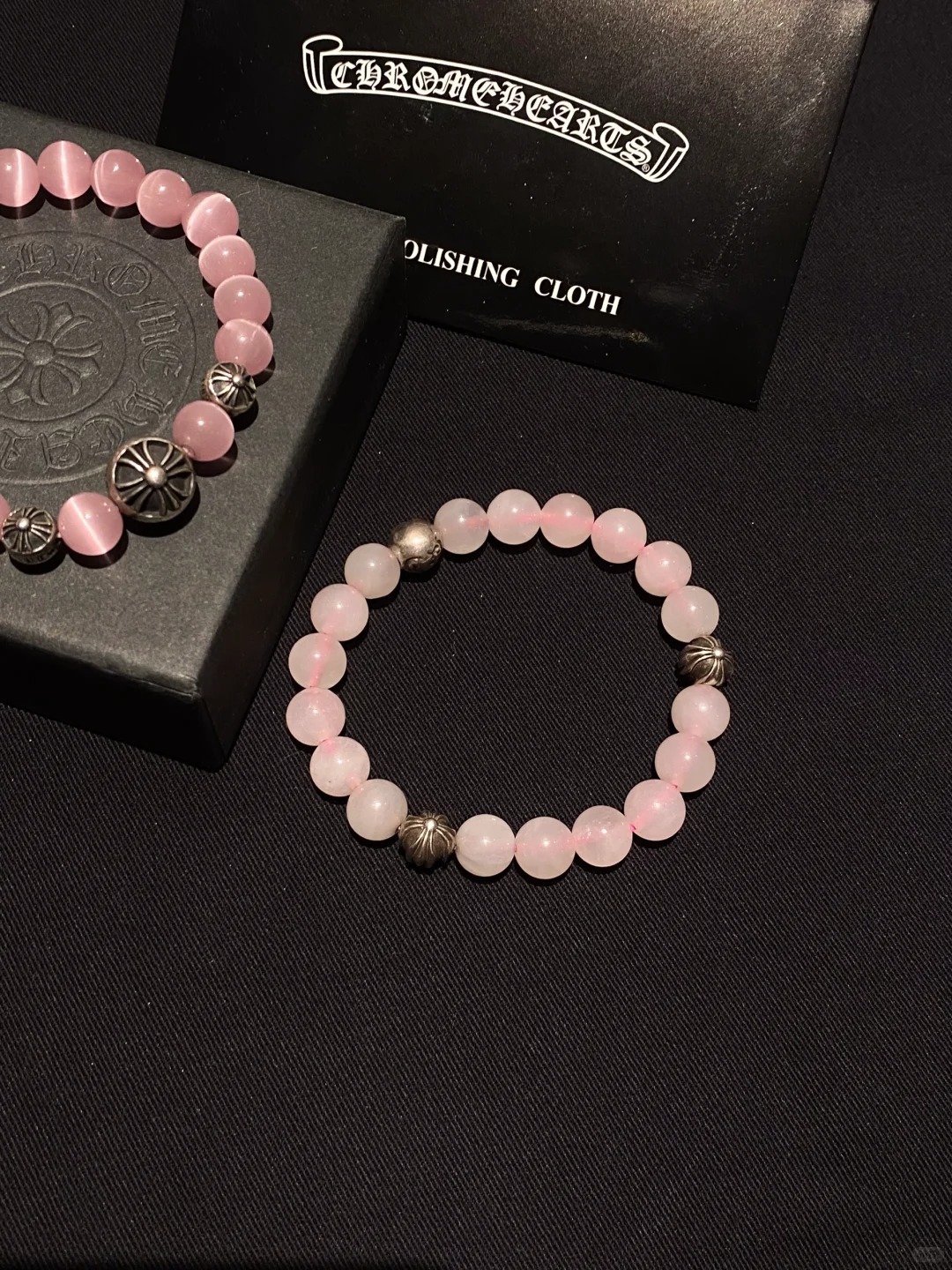 Chrome Hearts Rose Quartz Bracelet with Silver Accents (Dual-Tone)