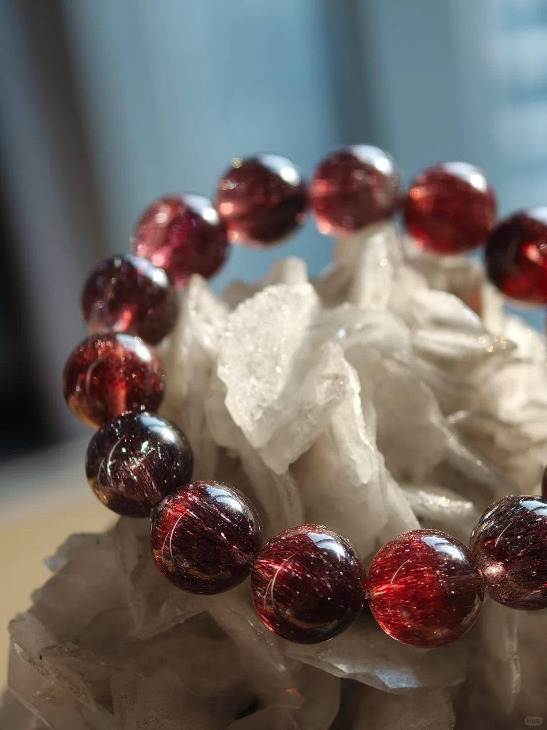 Natural Red Rutilated Quartz Single-Strand Bracelet