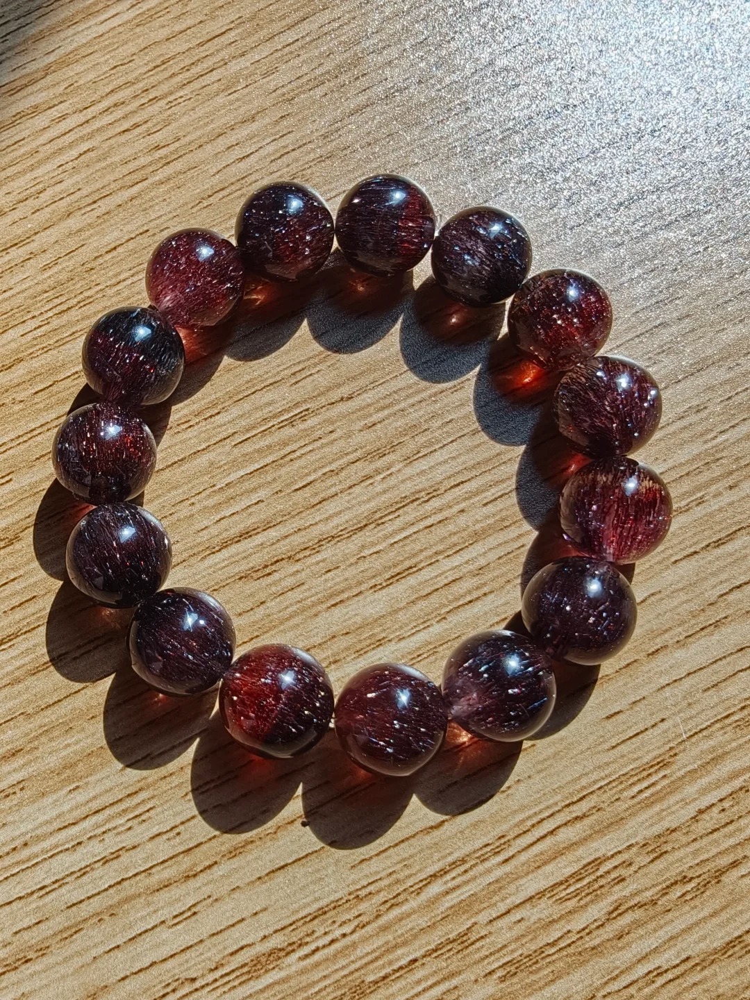 Natural Red Rutilated Quartz Single-Strand Bracelet