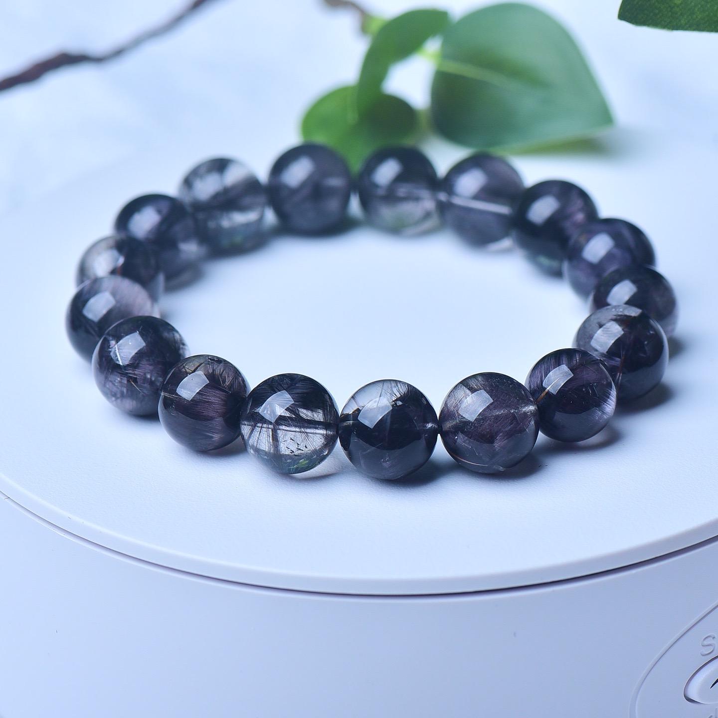 [Full-Rutilated Collectible] Natural Black Silver Titanium Quartz Single-Wrap Bracelet | Strong Magnetic Field Evil-Averting Fortune-Bringing Curio Decorative Handpiece 核心信息